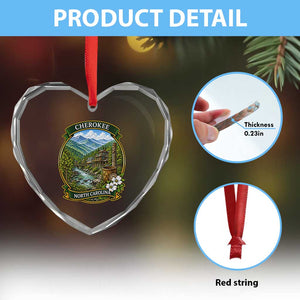 Vintage Great Smoky Mountains Heart Crystal Glass Ornament Cherokee North Carolina Landscape