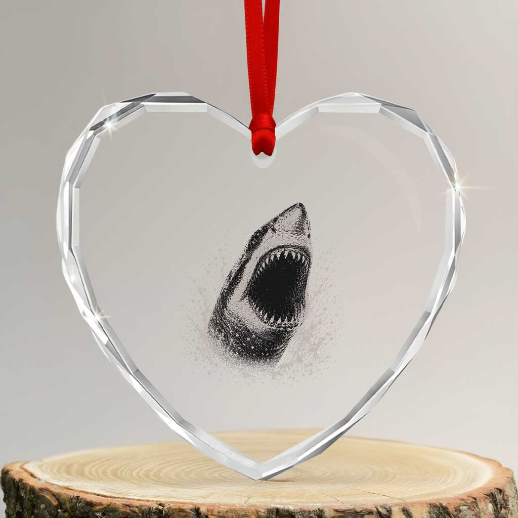 Vintage Great White Shark Jaw Graphic Heart Crystal Glass Ornament Marine Life Gifts TS11 Transparent Glass 3'' Heart Print Your Wear