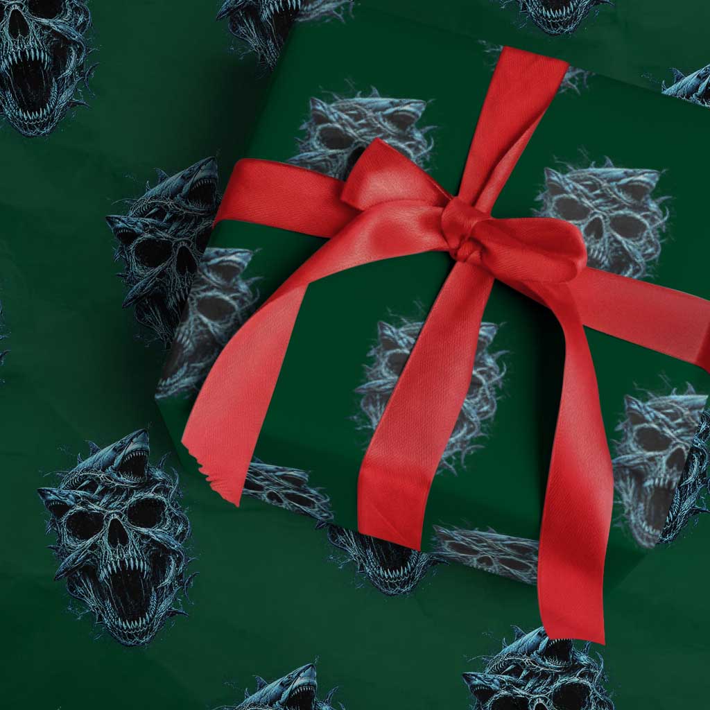 Vintage Great White Shark Skull Wrapping Paper Roll Deep Sea Horror Art