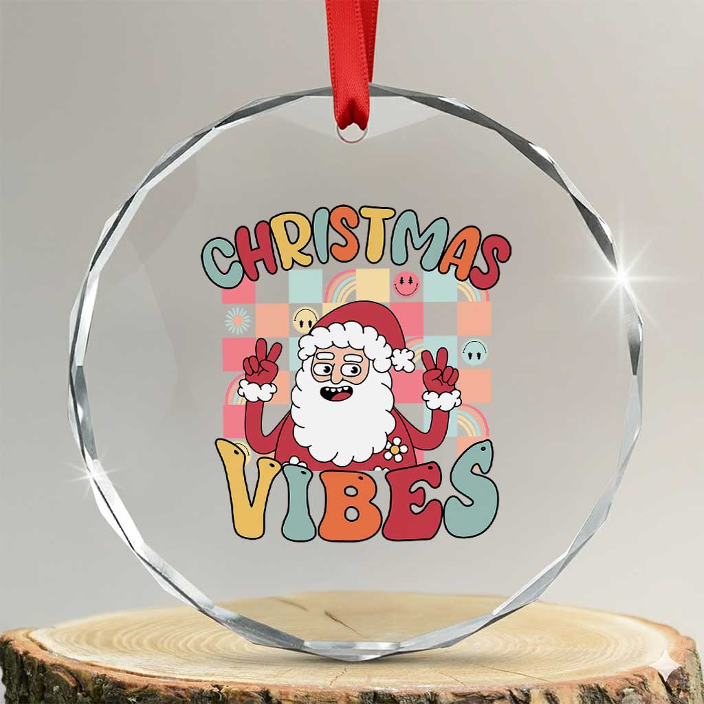 Vintage Groovy Santa Xmas Vibe Crystal Glass Ornament TS09 Transparent Glass 3'' Circle Print Your Wear