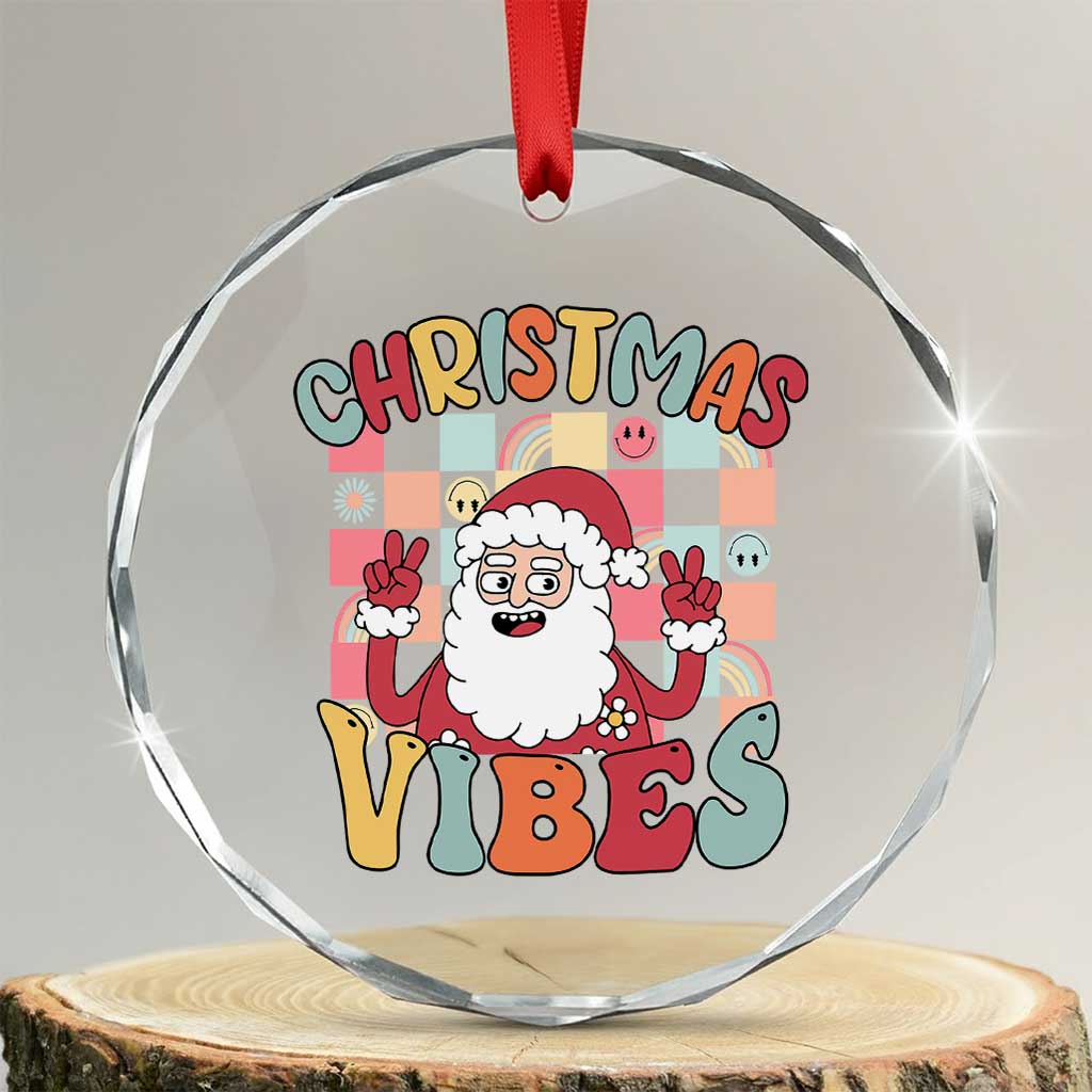 Vintage Groovy Santa Xmas Vibe Crystal Glass Ornament TS09 Transparent Glass 3'' Circle Print Your Wear