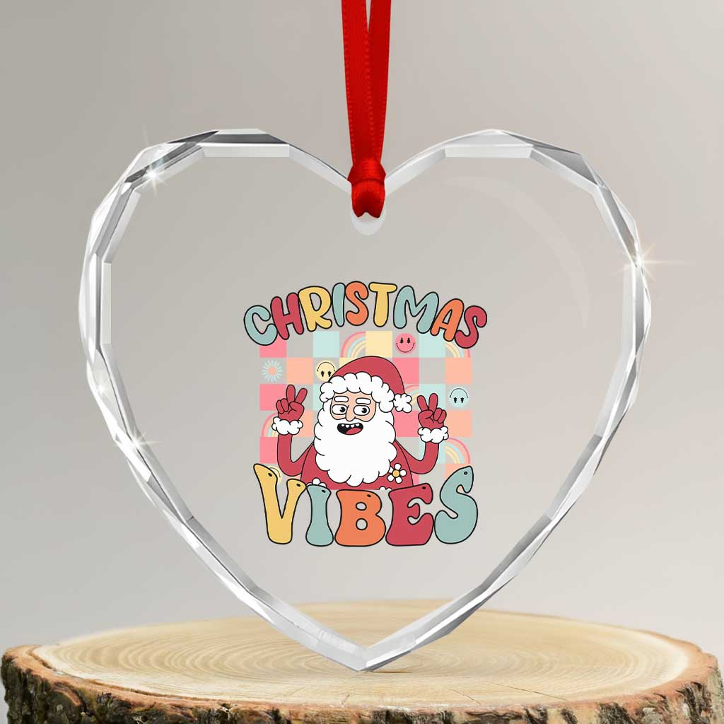 Vintage Groovy Santa Xmas Vibe Heart Crystal Glass Ornament TS09 Transparent Glass 3'' Heart Print Your Wear