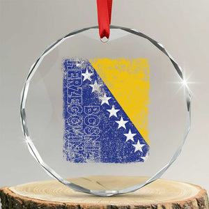 Vintage Grunge Bosnia Herzegovina National Flag Crystal Glass Ornament Bosnian Pride Soccer Heritage Sports Fan