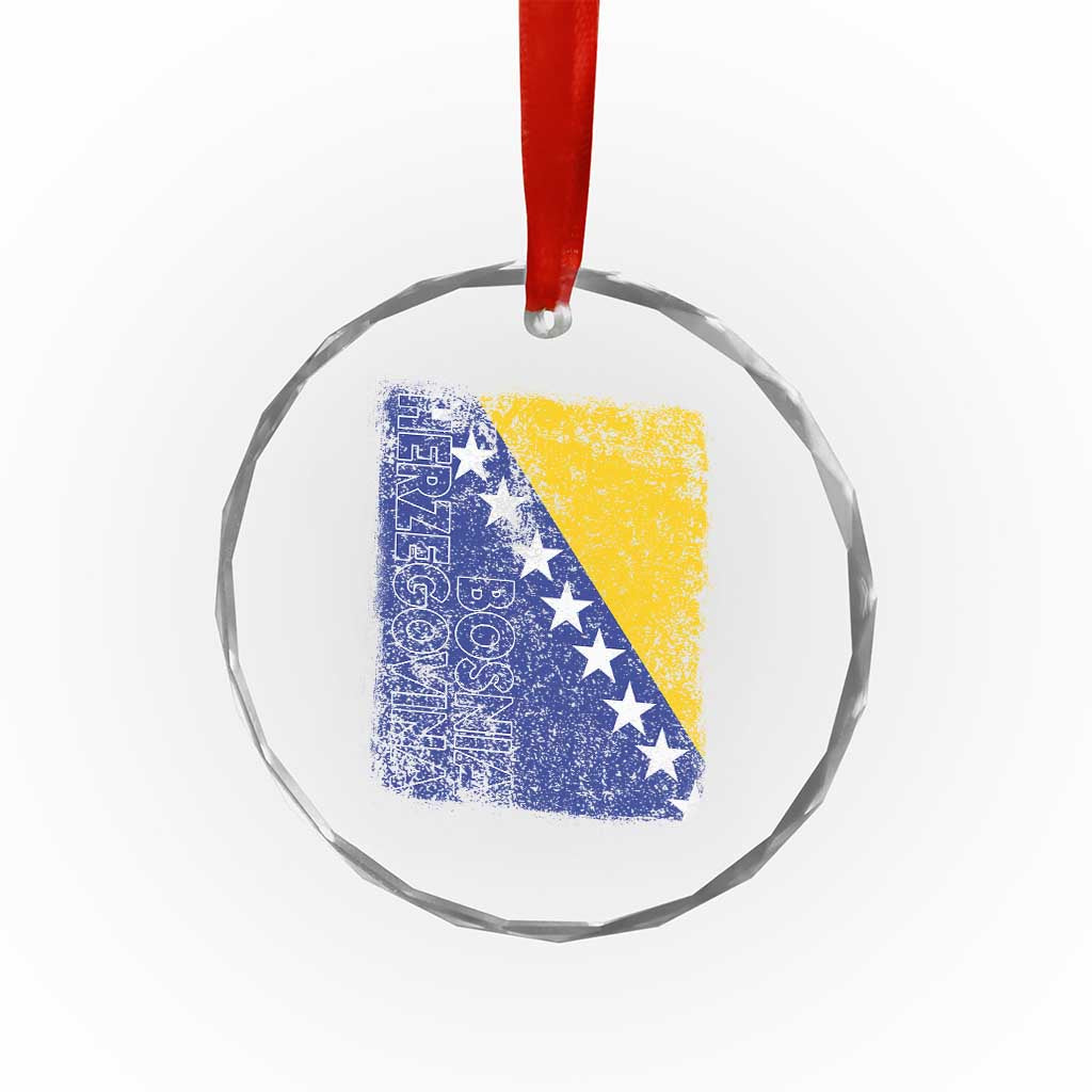 Vintage Grunge Bosnia Herzegovina National Flag Crystal Glass Ornament Bosnian Pride Soccer Heritage Sports Fan