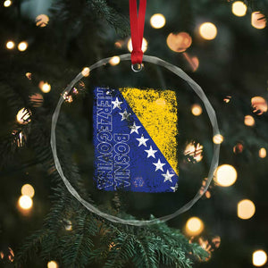 Vintage Grunge Bosnia Herzegovina National Flag Crystal Glass Ornament Bosnian Pride Soccer Heritage Sports Fan