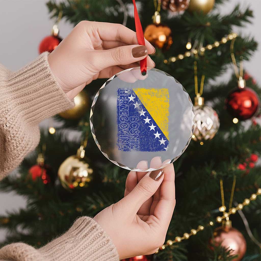 Vintage Grunge Bosnia Herzegovina National Flag Crystal Glass Ornament Bosnian Pride Soccer Heritage Sports Fan