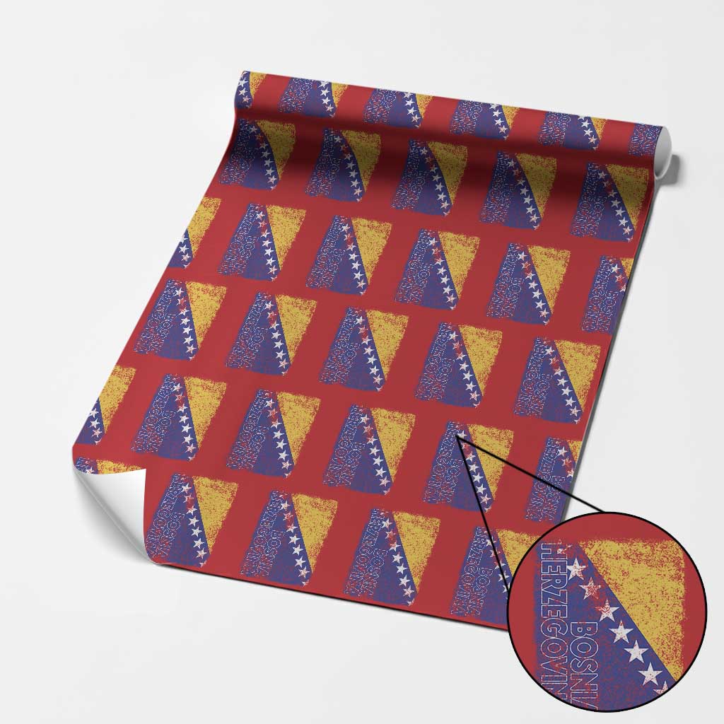 Vintage Grunge Bosnia Herzegovina National Flag Wrapping Paper Roll Bosnian Pride Soccer Heritage Sports Fan