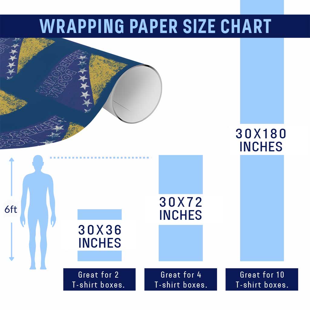 Vintage Grunge Bosnia Herzegovina National Flag Wrapping Paper Roll Bosnian Pride Soccer Heritage Sports Fan