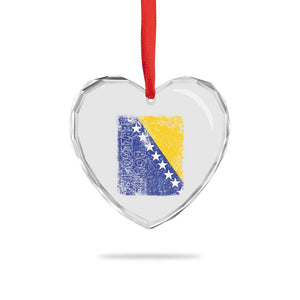 Vintage Grunge Bosnia Herzegovina National Flag Heart Crystal Glass Ornament Bosnian Pride Soccer Heritage Sports Fan