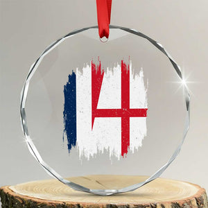 Vintage Grunge France England Flag Brush Stroke Graphic Crystal Glass Ornament French Anglo English Heritage Pride Match Day TS02 Transparent Glass 3'' Circle Print Your Wear