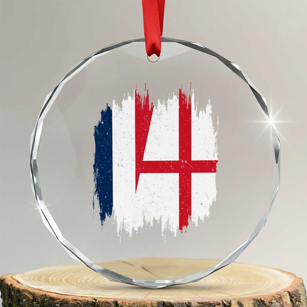 Vintage Grunge France England Flag Brush Stroke Graphic Crystal Glass Ornament French Anglo English Heritage Pride Match Day TS02 Transparent Glass 3'' Circle Print Your Wear