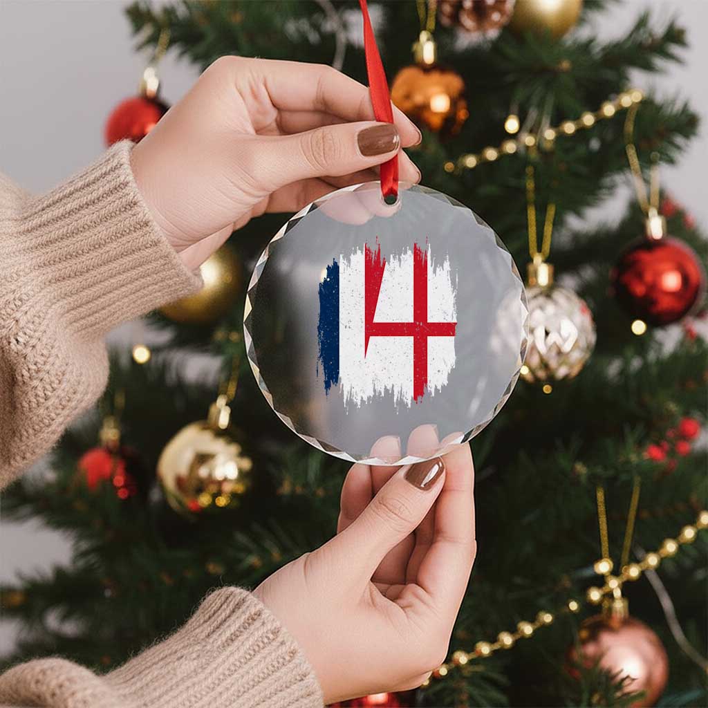 Vintage Grunge France England Flag Brush Stroke Graphic Crystal Glass Ornament French Anglo English Heritage Pride Match Day TS02 Print Your Wear