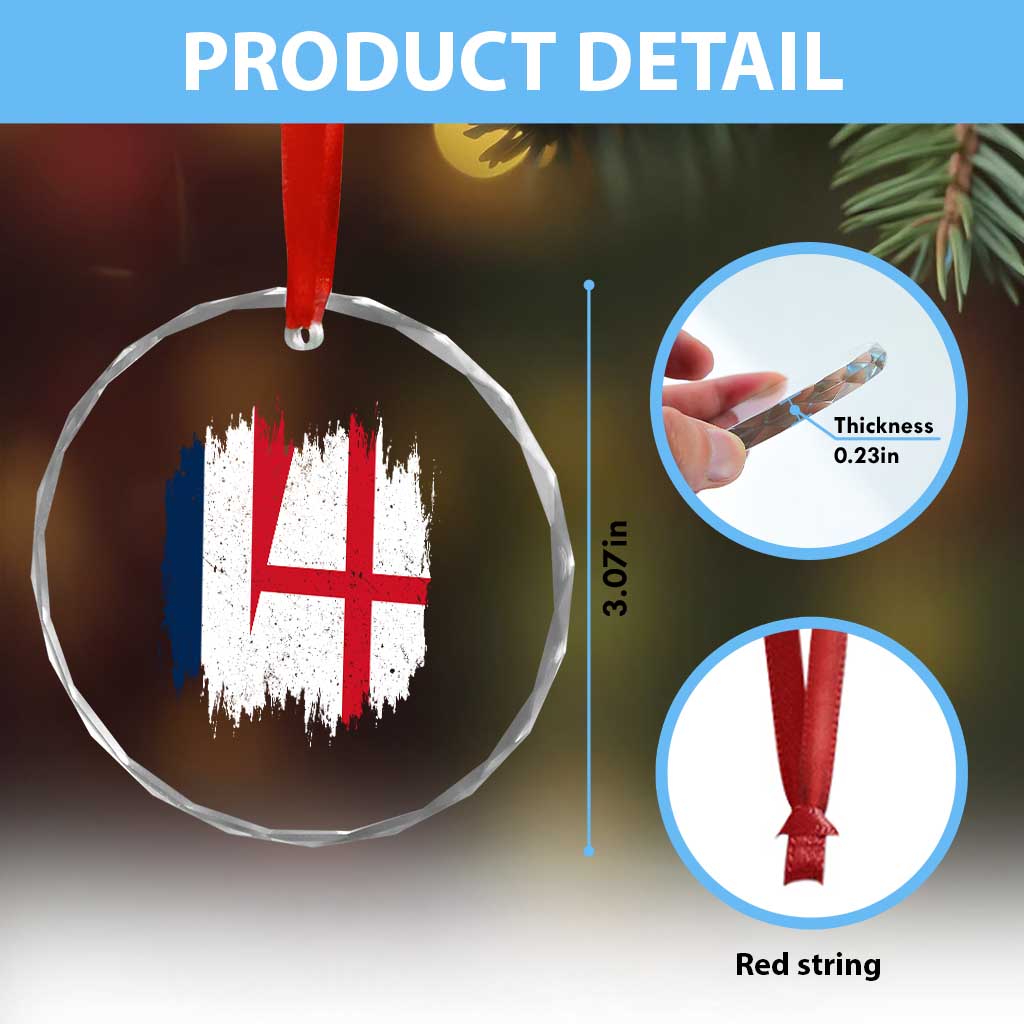 Vintage Grunge France England Flag Brush Stroke Graphic Crystal Glass Ornament French Anglo English Heritage Pride Match Day TS02 Print Your Wear