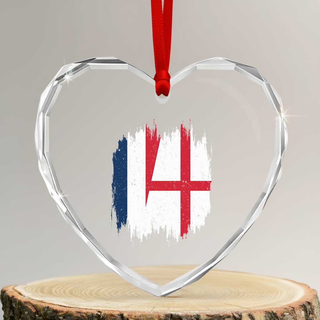 Vintage Grunge France England Flag Brush Stroke Graphic Heart Crystal Glass Ornament French Anglo English Heritage Pride Match Day TS02 Transparent Glass 3'' Heart Print Your Wear