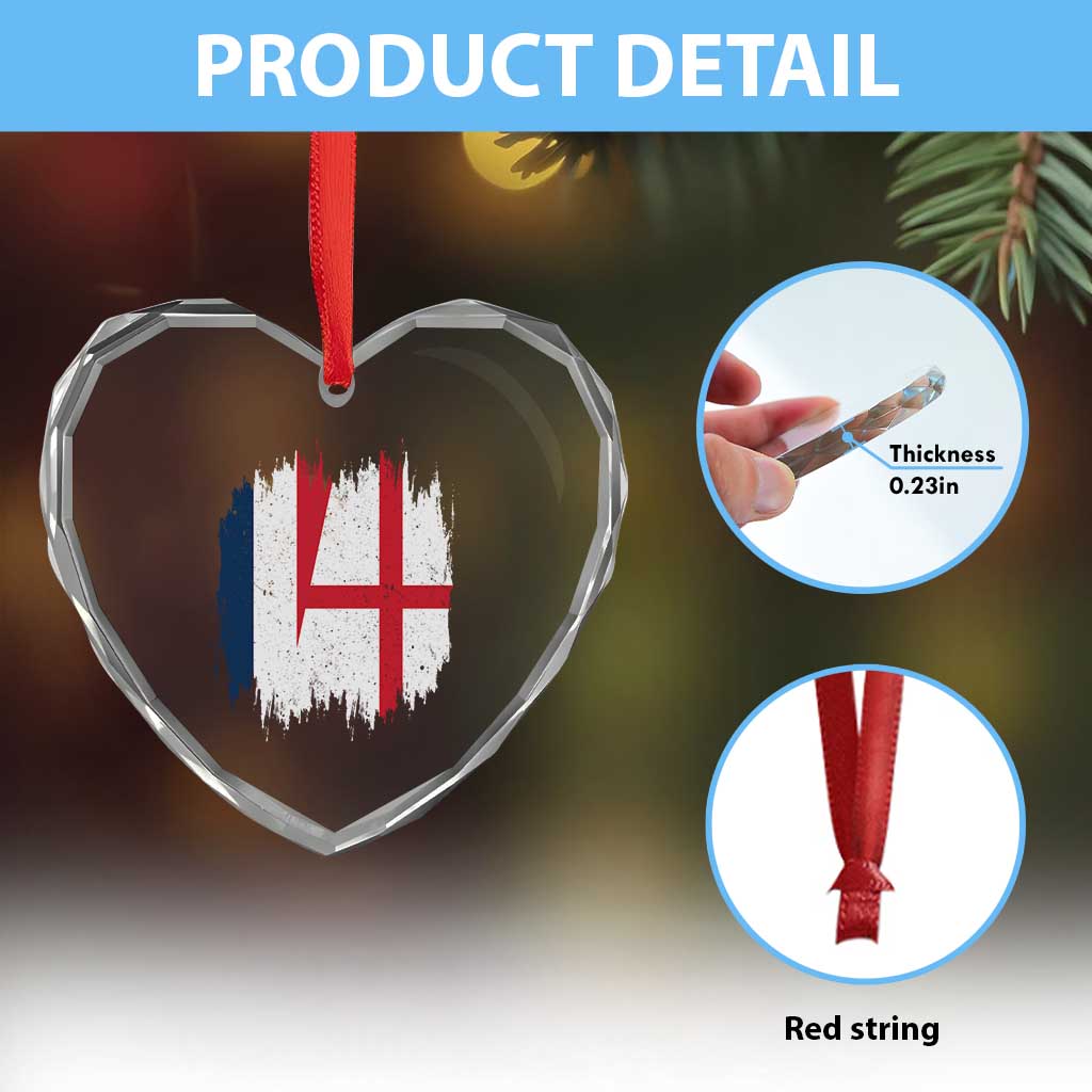 Vintage Grunge France England Flag Brush Stroke Graphic Heart Crystal Glass Ornament French Anglo English Heritage Pride Match Day TS02 Print Your Wear