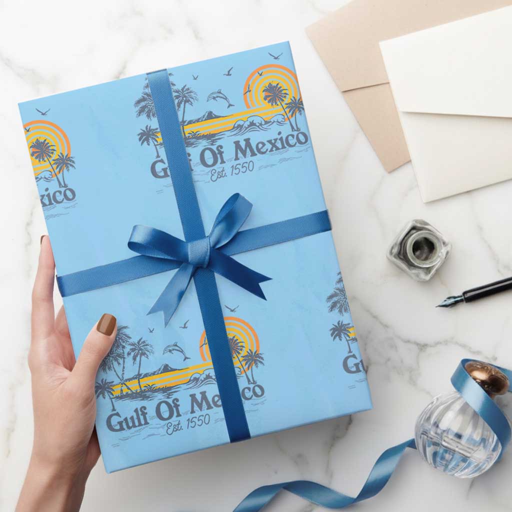 Vintage Gulf of Mexico Est 1550 Wrapping Paper Roll Golfo De Mexico TS02 Light Blue Print Your Wear