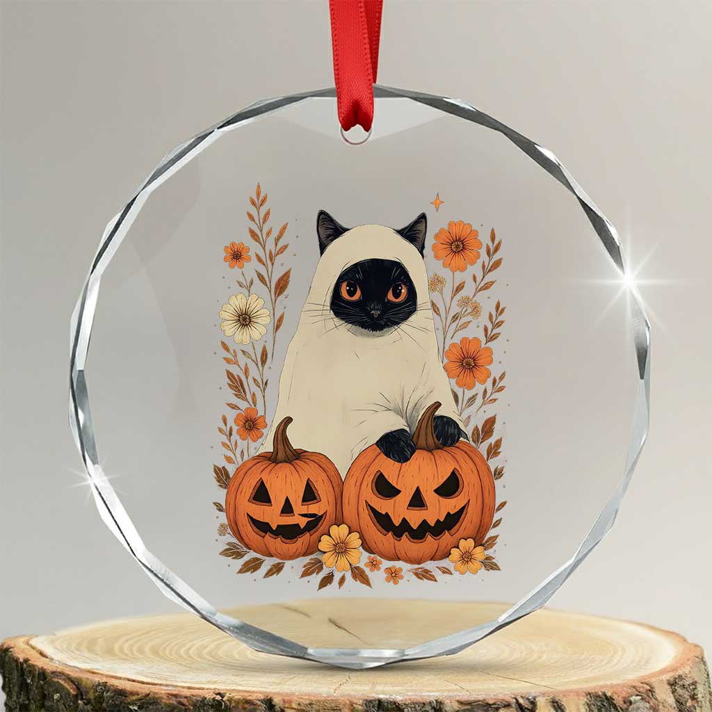 Vintage Halloween Ghost Cat Crystal Glass Ornament Groovy Floral Cute Black Cat Ghost Fall Pumpkin TS10 Transparent Glass 3'' Circle Print Your Wear