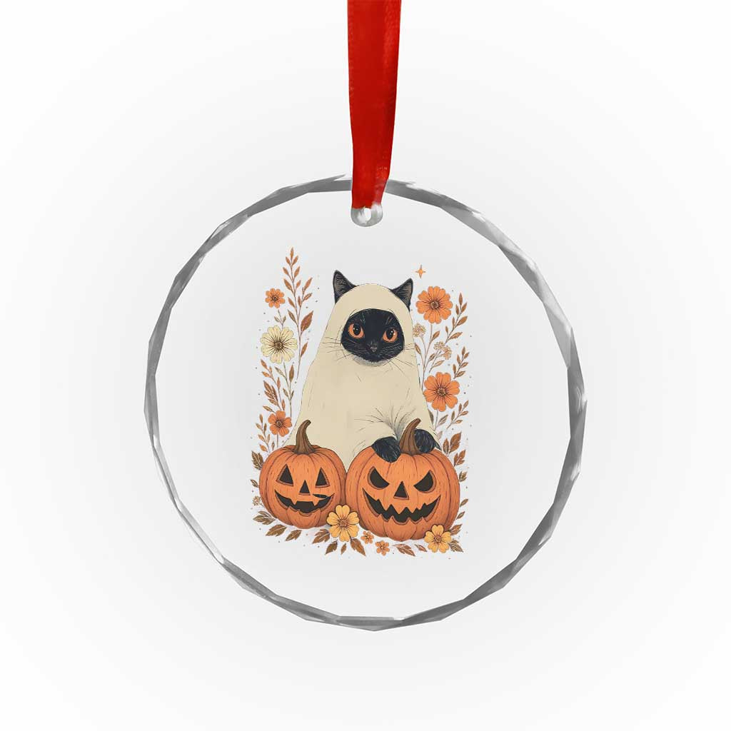 Vintage Halloween Ghost Cat Crystal Glass Ornament Groovy Floral Cute Black Cat Ghost Fall Pumpkin TS10 Transparent Glass 3'' Circle Print Your Wear