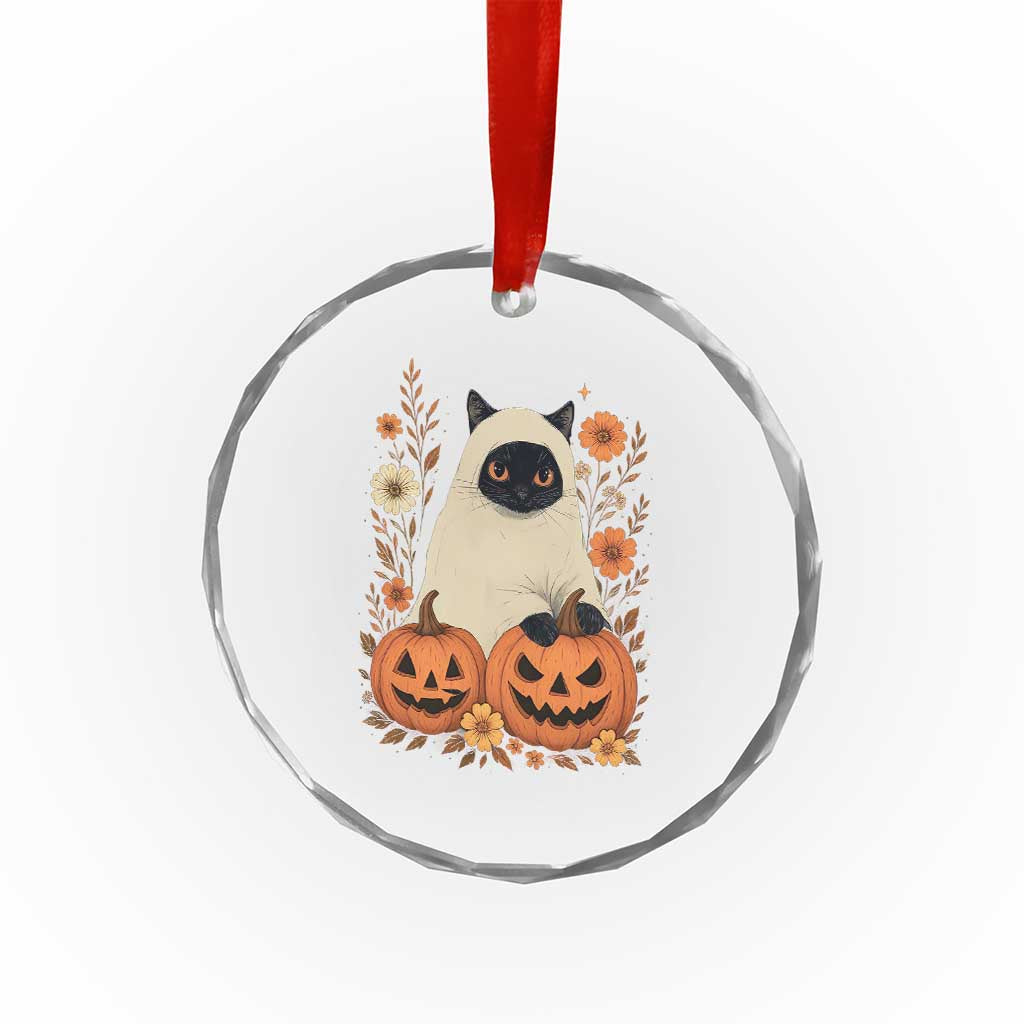 Vintage Halloween Ghost Cat Crystal Glass Ornament Groovy Floral Cute Black Cat Ghost Fall Pumpkin TS10 Print Your Wear