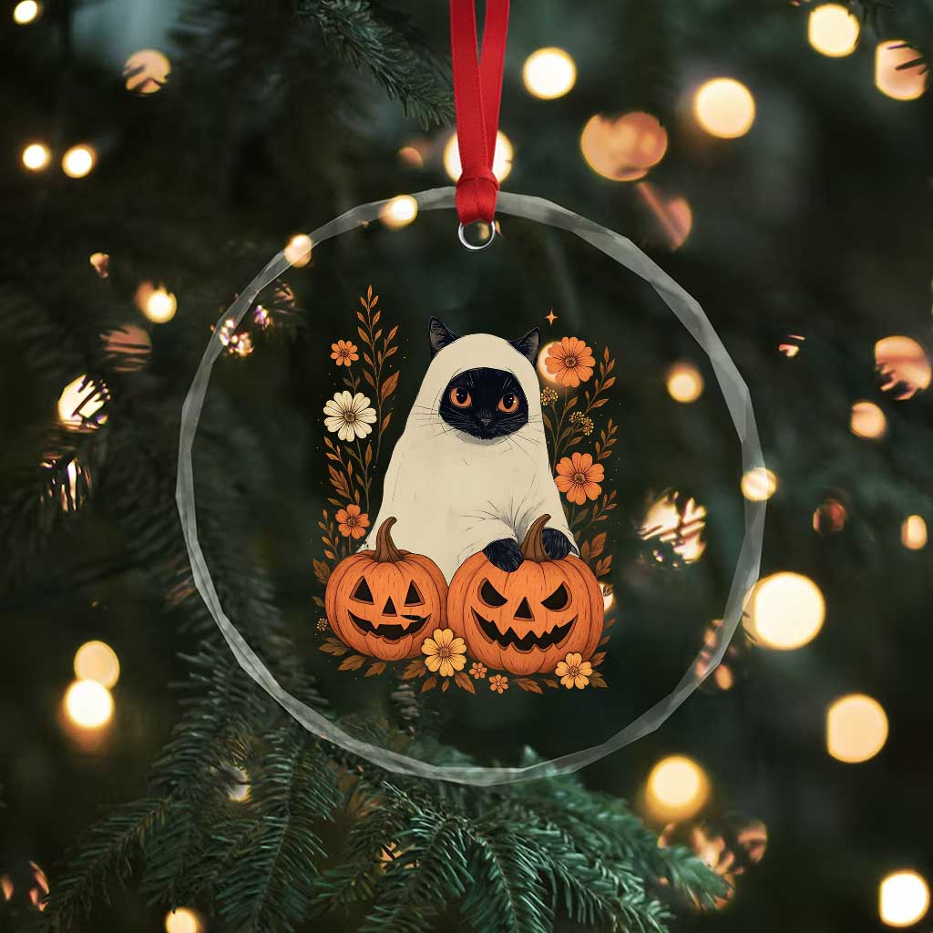 Vintage Halloween Ghost Cat Crystal Glass Ornament Groovy Floral Cute Black Cat Ghost Fall Pumpkin TS10 Print Your Wear
