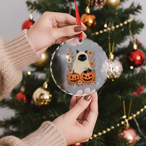 Vintage Halloween Ghost Cat Crystal Glass Ornament Groovy Floral Cute Black Cat Ghost Fall Pumpkin TS10 Print Your Wear
