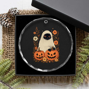 Vintage Halloween Ghost Cat Crystal Glass Ornament Groovy Floral Cute Black Cat Ghost Fall Pumpkin TS10 Print Your Wear