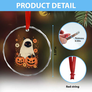 Vintage Halloween Ghost Cat Crystal Glass Ornament Groovy Floral Cute Black Cat Ghost Fall Pumpkin TS10 Print Your Wear