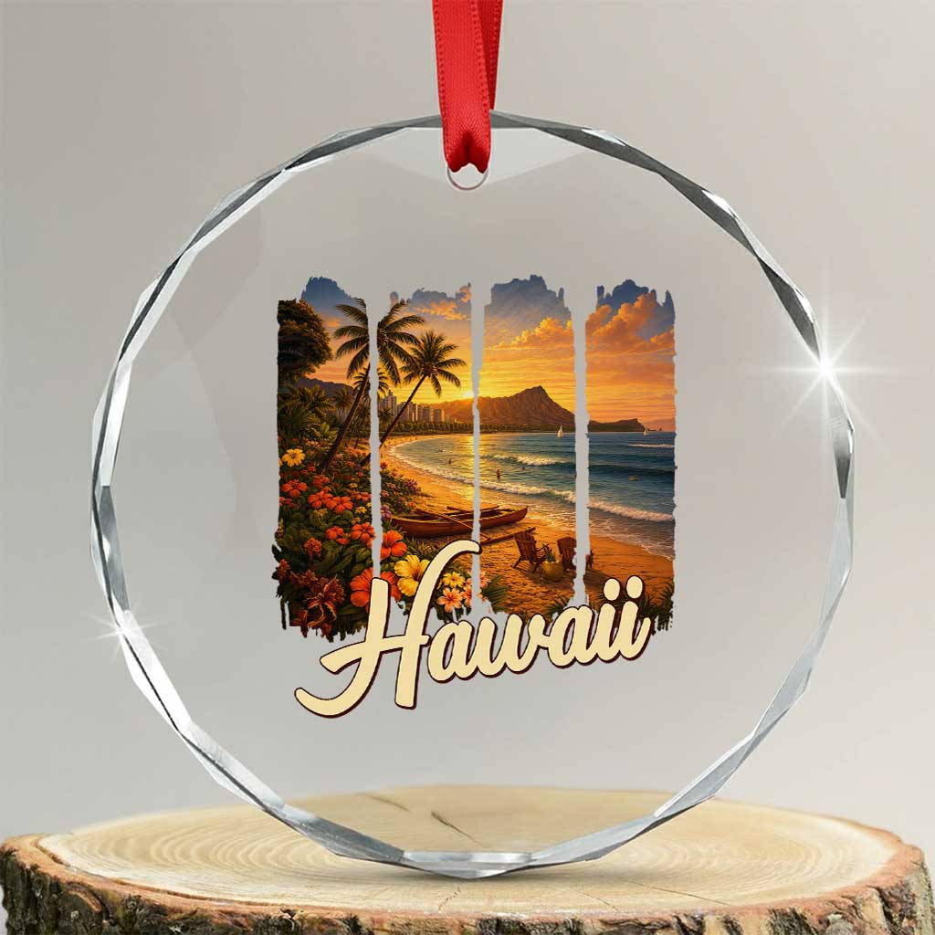 Vintage Hawaii Beach Travel Crystal Glass Ornament Sunset Ocean Landscape TS12 Transparent Glass 3'' Circle Print Your Wear