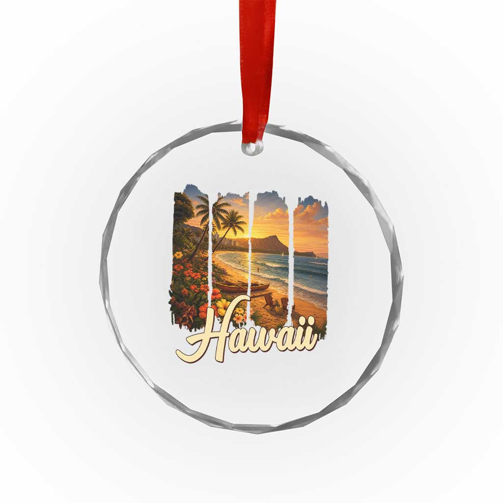 Vintage Hawaii Beach Travel Crystal Glass Ornament Sunset Ocean Landscape