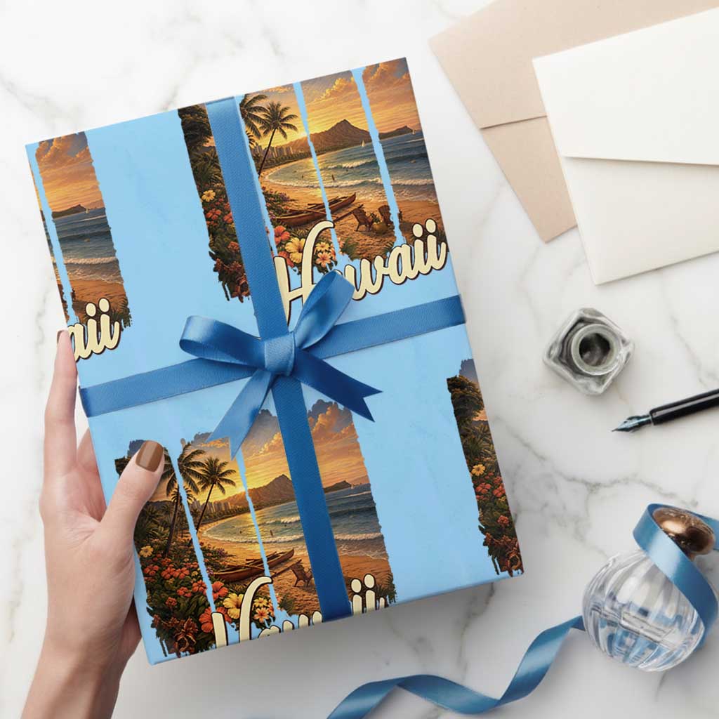 Vintage Hawaii Beach Travel Wrapping Paper Roll Sunset Ocean Landscape
