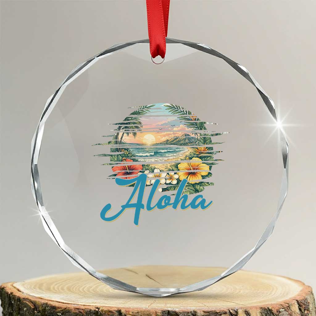 Vintage Hawaii Hibiscus Floral Crystal Glass Ornament Tropical Beach Vacation Graphic TS12 Transparent Glass 3'' Circle Print Your Wear