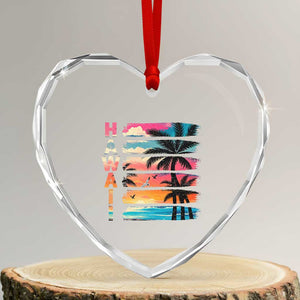 Vintage Hawaii Tropical Beach Vacation Heart Crystal Glass Ornament