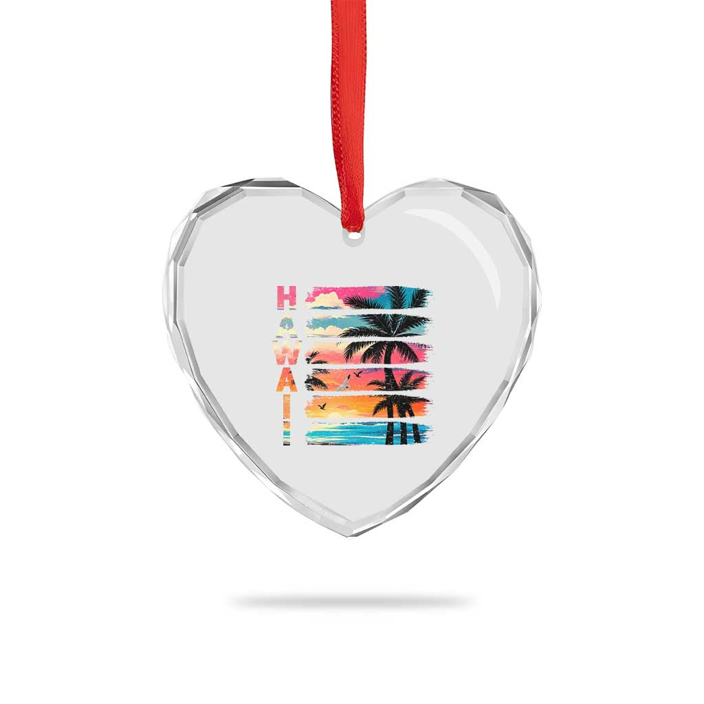Vintage Hawaii Tropical Beach Vacation Heart Crystal Glass Ornament