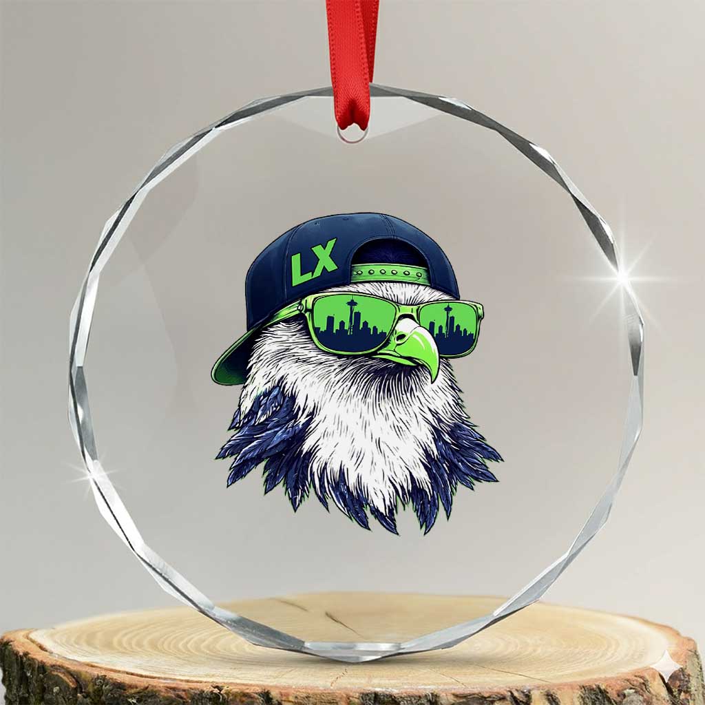 Vintage Hawk Graphic LX Cap Seattle Skyline Game Day Crystal Glass Ornament TS11 Transparent Glass 3'' Circle Print Your Wear