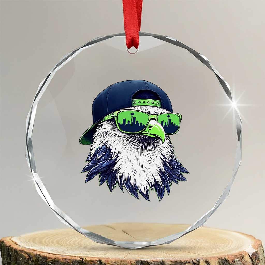 Vintage Hawk Graphic with Seattle Skyline Sunglasses Game Day Crystal Glass Ornament TS11 Transparent Glass 3'' Circle Print Your Wear