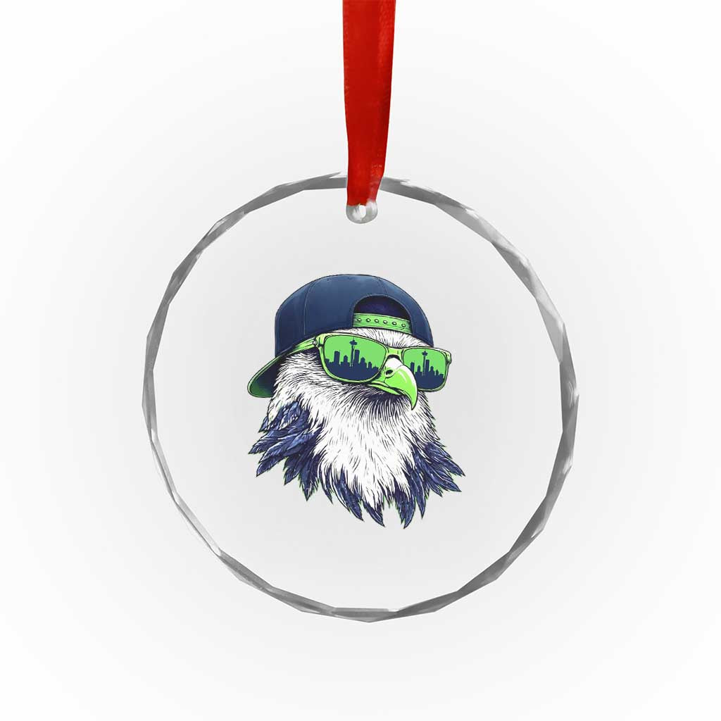 Vintage Hawk Graphic with Seattle Skyline Sunglasses Game Day Crystal Glass Ornament TS11 Print Your Wear