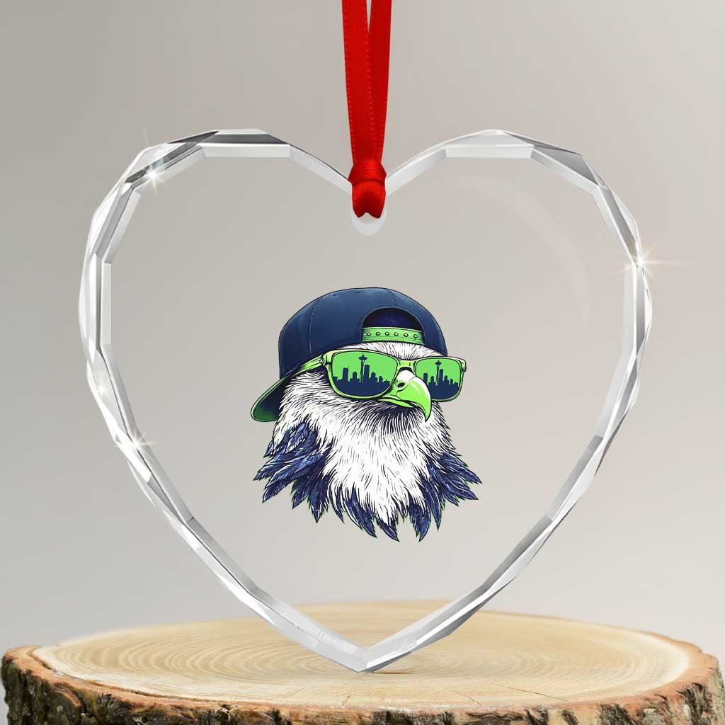 Vintage Hawk Graphic with Seattle Skyline Sunglasses Game Day Heart Crystal Glass Ornament TS11 Transparent Glass 3'' Heart Print Your Wear