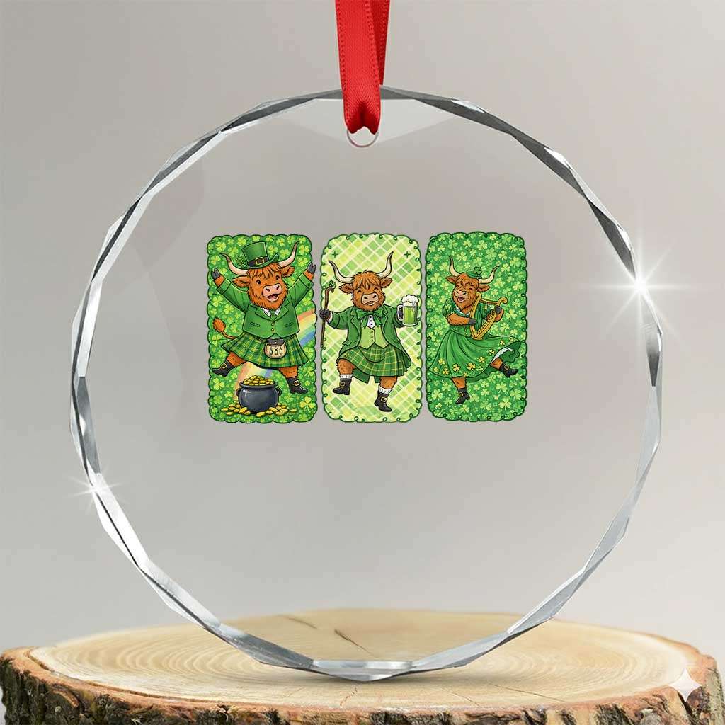Vintage Highland Cow St Patricks Day Crystal Glass Ornament Farm Lover Gift TS12 Transparent Glass 3'' Circle Print Your Wear