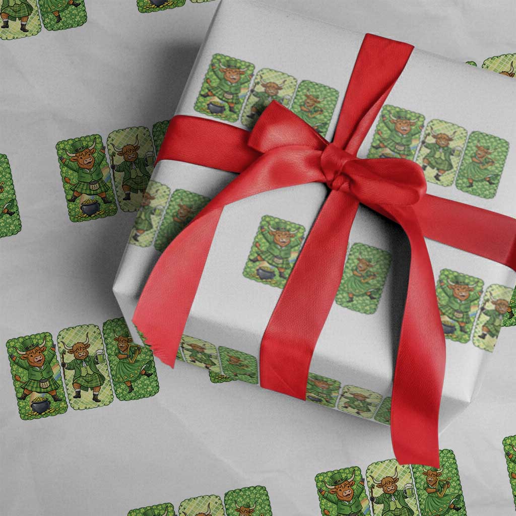 Vintage Highland Cow St Patricks Day Wrapping Paper Roll Farm Lover Gift TS12 White Print Your Wear