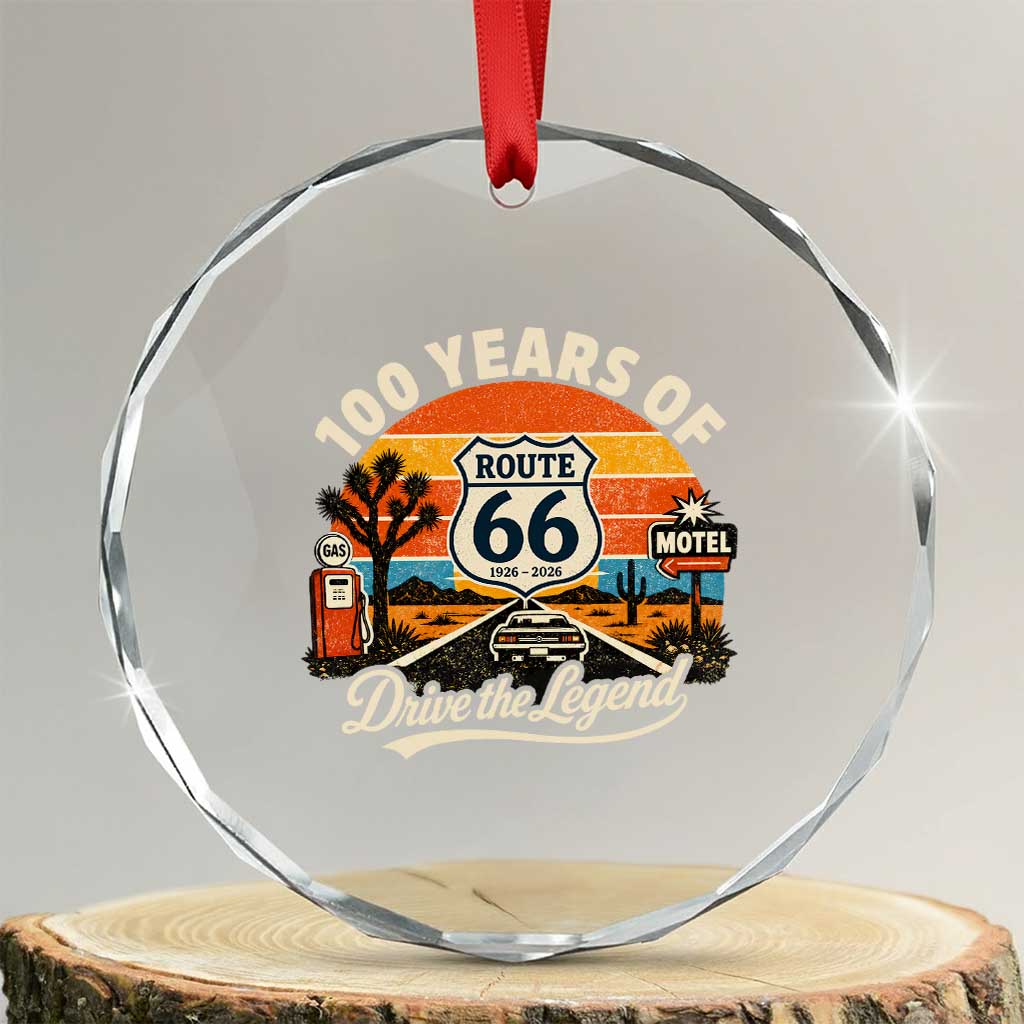 Vintage Route Highway 66 100th Anniversary 2026 Americana Road Trip Souvenir Crystal Glass Ornament TS14 Transparent Glass 3'' Circle Print Your Wear