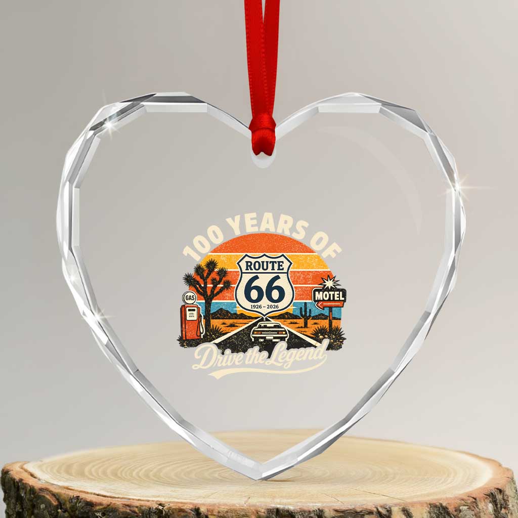 Vintage Route Highway 66 100th Anniversary 2026 Americana Road Trip Souvenir Heart Crystal Glass Ornament TS14 Transparent Glass 3'' Heart Print Your Wear