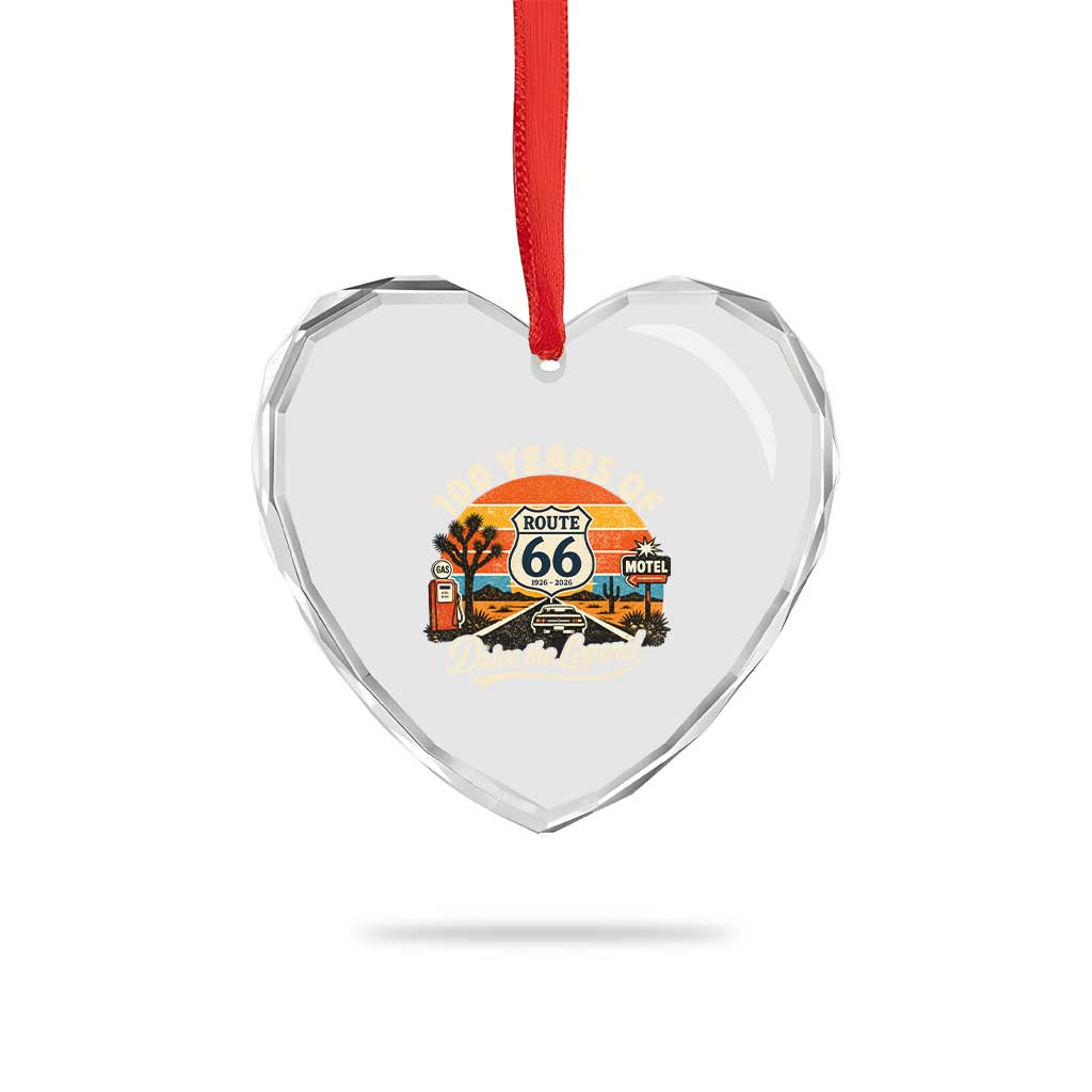 Vintage Highway 66 100th Anniversary 2026 Americana Road Trip Souvenir Heart Crystal Glass Ornament TS14 Print Your Wear