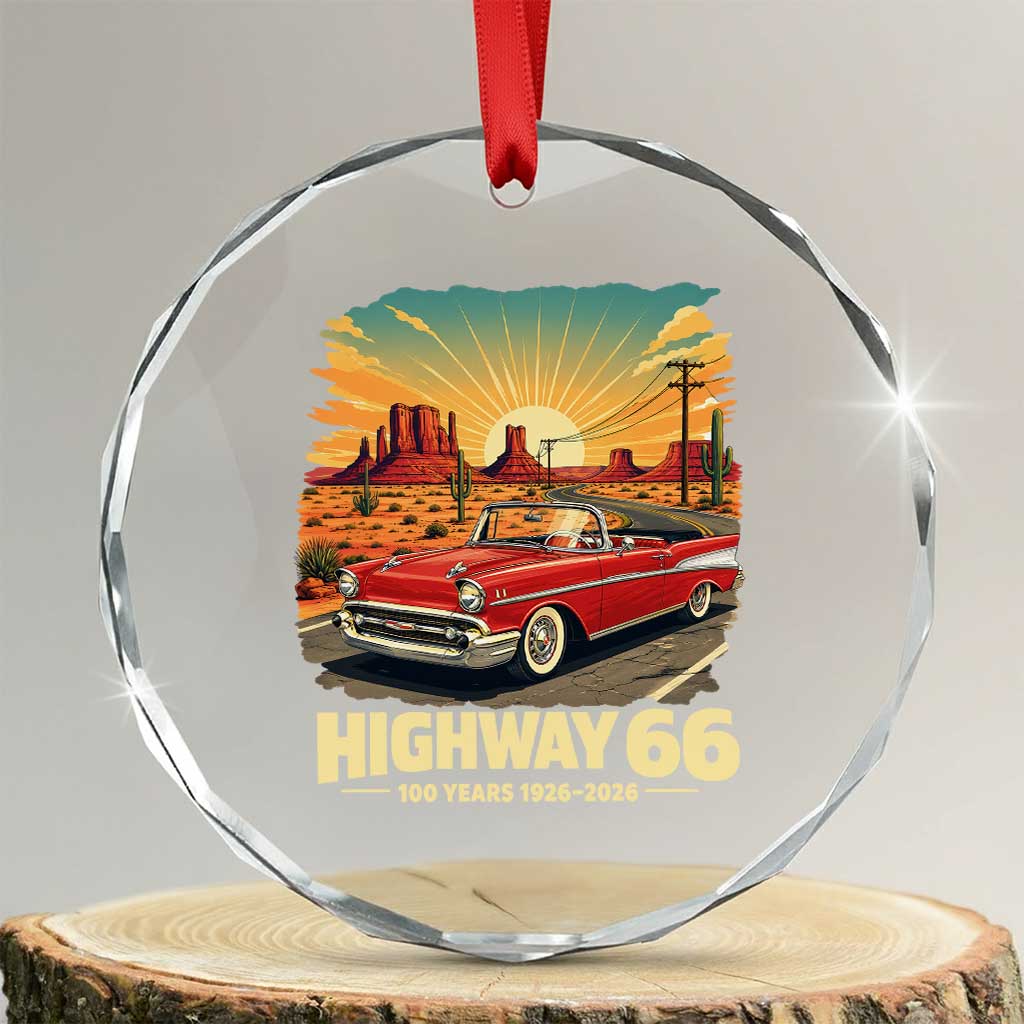 Vintage Route Highway 66 100th Anniversary Souvenir Crystal Glass Ornament TS14 Transparent Glass 3'' Circle Print Your Wear