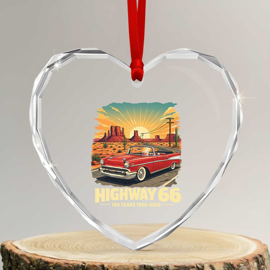 Vintage Route Highway 66 100th Anniversary Souvenir Heart Crystal Glass Ornament TS14 Transparent Glass 3'' Heart Print Your Wear