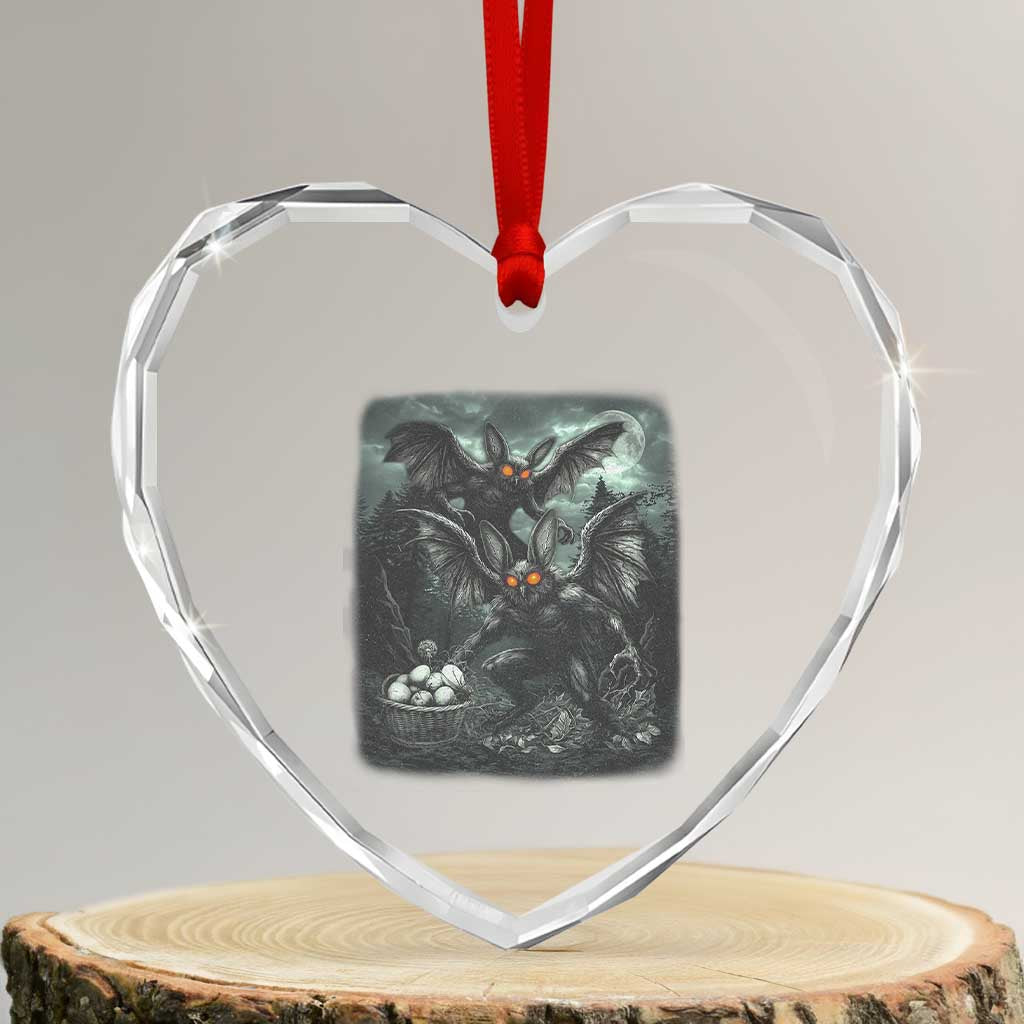 Vintage Horror Mothman Easter Heart Crystal Glass Ornament Folklore Monster Lover Gift TS12 Transparent Glass 3'' Heart Print Your Wear