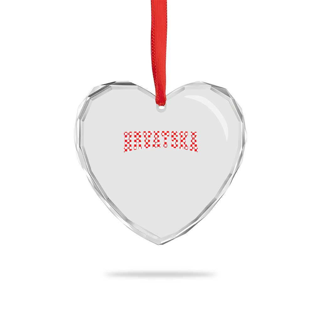 Vintage Hrvatska Heart Crystal Glass Ornament Retro Varsity Croatia Zagreb Croatian Flag