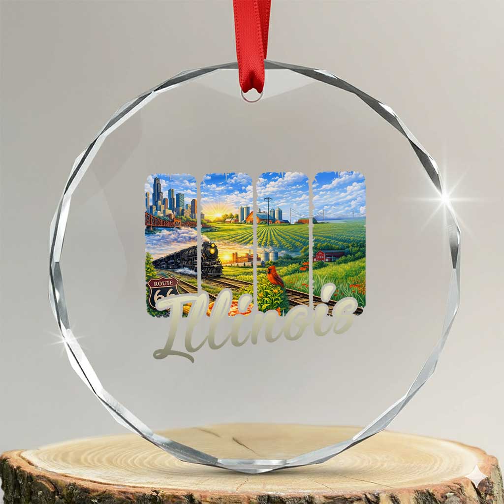 Vintage Illinois State Route Highway 66 Crystal Glass Ornament Southwest Souvenir TS12 Transparent Glass 3'' Circle Print Your Wear