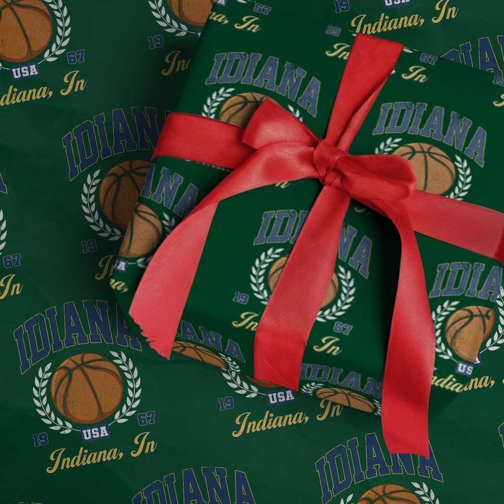 Vintage Indiana Basketball Graphic Wrapping Paper Roll Retro 1967 Sports Indianapolis IN Fan TS02 Green Print Your Wear
