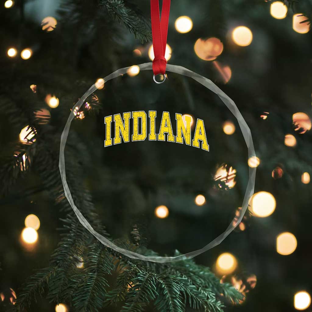 Vintage Indiana IN Crystal Glass Ornament Retro Throwback Design Classic Yellow Athletic Sports TS02 Print Your Wear