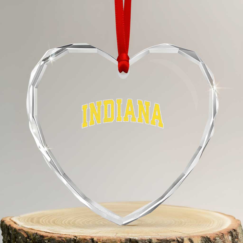Vintage Indiana IN Heart Crystal Glass Ornament Retro Throwback Design Classic Yellow Athletic Sports TS02 Transparent Glass 3'' Heart Print Your Wear